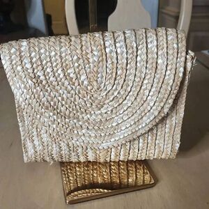 EWC woven straw envelope clutch